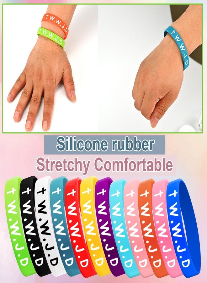 MATEPLUS 48Pcs WWJD Silicone Bracelets for Kids, 12 Colors What Would Jesus Do Rubber Bracelet Bulk Motivational Religious Christian Wristands for Party Church School - Image 4